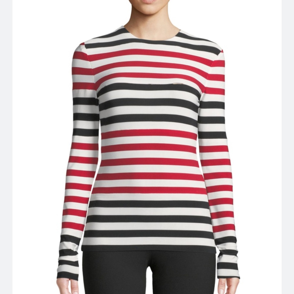 Norma Kamali Spliced Striped Long-Sleeve Top